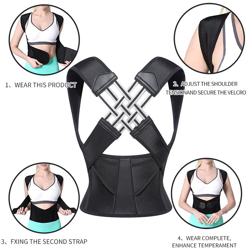 Posture correction belt with strong open back correction, anti hunchback adult back support